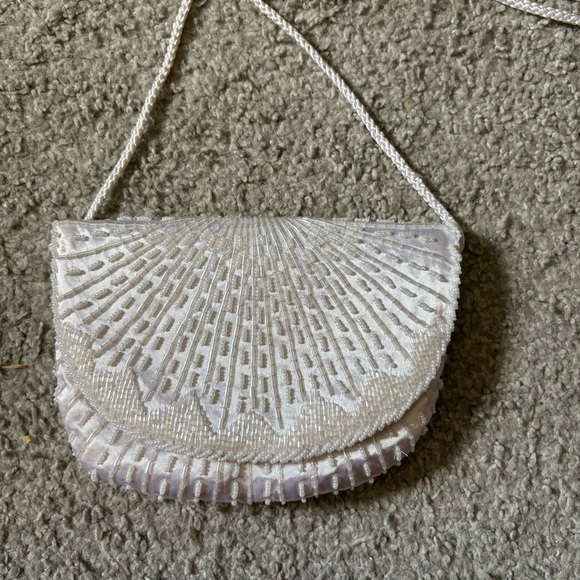 Vintage Beaded Shoulder Bag Beautiful White Clear Elegant - Picture 2 of 5
